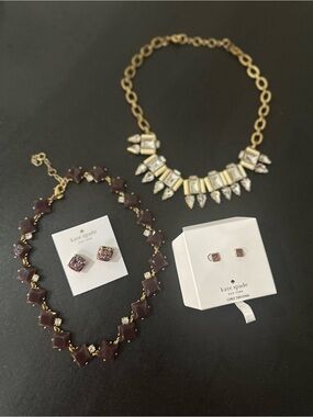 kate spade and J. Crew Purple and Gold Multi-Necklace and Earring Set